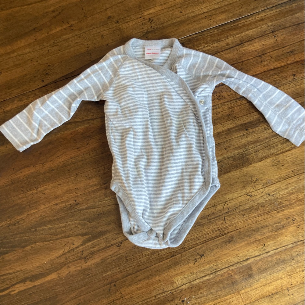 Hanna Andersson Light Gray Striped Onesie